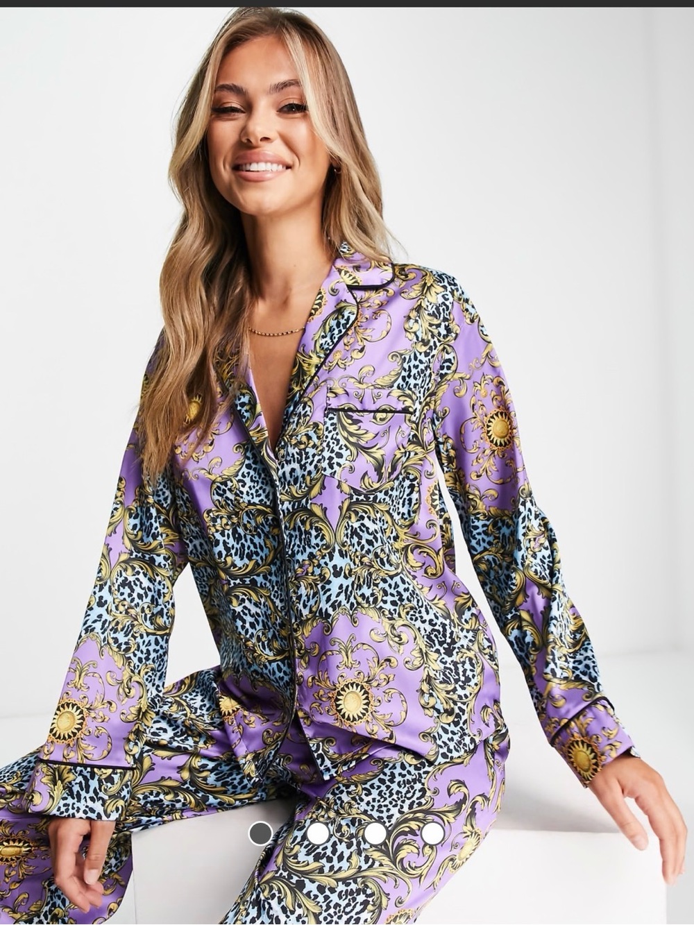 ASOS Purple Cheetah Printed Satin Pajamas